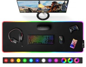 Gimars Large Gaming Mouse Pad with Stitched Edges, RGB Mouse Pad with 12 LED Lighting Modes, Premium Micro-Weave Cloth, 5mm Thickened Mat, Keyboard Pad for Desk, Gaming, Office, Ideal Gift for Gamer