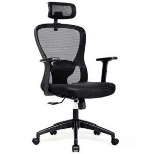 IWMH Ergonomic Office Chair, Big and Tall Office Chair, High Back Mesh Office Chair, Home Office Desk Chair, Computer Chair with Adjustable Lumbar Support, Armrests and Headrest, Black
