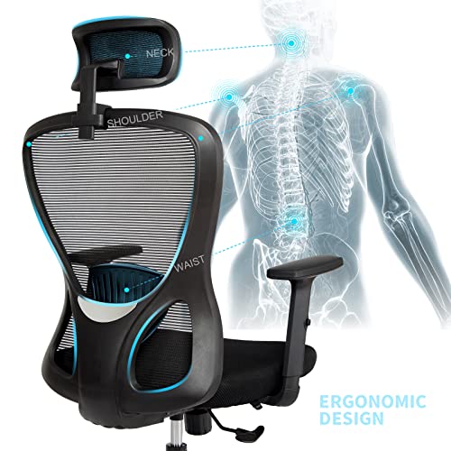 IWMH Ergonomic Office Chair, Big and Tall Office Chair, High Back Mesh Office Chair, Home Office Desk Chair, Computer Chair with Adjustable Lumbar Support, Armrests and Headrest, Black | The Storepaperoomates Retail Market - Fast Affordable Shopping