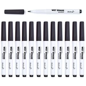TWOHANDS Wet Erase Markers Ultra Fine Tip,0.7mm,Low Odor,Extra Fine Point,Black,Whiteboard Markers for kids,School,Office,Home,or Planning Dry Erase Board,20710