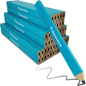 Rise & Grow 50 Set, Blue Carpenter Pencils Bulk 7” – HB Lead Flat Construction Pencils for Men and Women – Woodworking Pencils for Marking Blue pencil with dark grey lead 50 Count (Pack of 1)