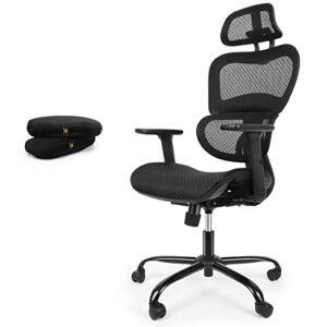 ErgoRo Ergonomic Office Chair-360°Swivel Desk Chair with 3D Adjustable Armrest & Memory Foam Armrest Pads, 3D Lumbar Support, Executive Office Chair, Gaming Chair, Breathable Mesh Computer Chair，Black