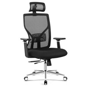Furmax Ergonomic Office Chair High Back Desk Chair Executive Office Chair Mesh Computer Chair with Adjustable Headrest, Lumbar Support, Slider Seat and 3D Arms, Metal Base and Flexible Casters, Black