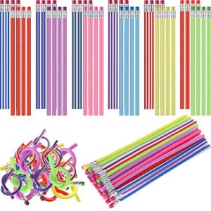 Flexible Bendy Pencil Colorful Stripe Soft Pencil Cool Twisty Pencils 7 Inch Long Bendable Pencils with Eraser for Kids Students Prizes Presents Classroom School Supplies (48 Pieces)