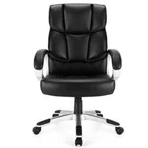 POWERSTONE Ergonomic High Back Office Chair Extra Big Executive Chair with Cushion Lumbar Support Computer Desk Adjustable Swivel Chair Leather Rocking Chair, 300LBS Black