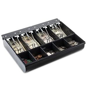 Cash Drawer Tray – 11.7 x 10.3 x 2.3 Inch Cash Register Insert – 4 Bill / 5 Coin Replacement Cash Tray for Volcora 13” Fully-Removable Drawers – Stainless Steel Currency Compartment Money Storage