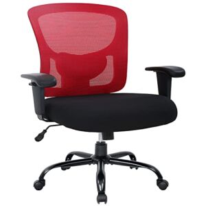 HCY Big & Tall Office Chair, Desk Chair 400 lbs Computer Mesh Chair for Heavy People Height Adjustable Rolling Desk Chair with Ergonomic Lumbar Support for Home, Office (Red)
