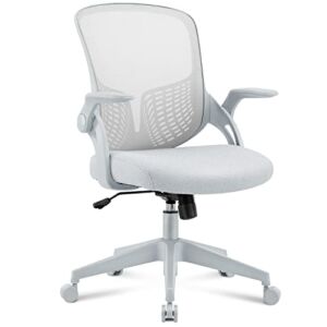 Ergonomic Desk Chair Mesh Home Office Chair with Flip Up Armrests Mid Back Computer Chair Lumbar Support Adjustable Swivel Task Chair, Gray