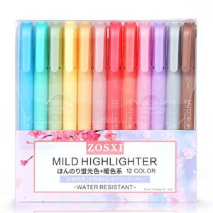 Zosxi Highlighters Double Ended Mild color Highlighters,Broad and Fine Tips,2022 New Assorted Colors,12 Pack…(Mild Warm Colors 12PACK)