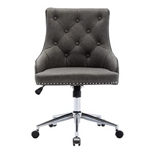 HomVent Home Office Desk Chair Velvet Office Chair with High Back Accent Chair with Wheels and Metal Base,Vanity Chair for Makeup Room Study Living Bedroom (Gray B)