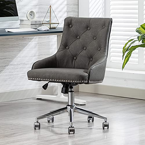 HomVent Home Office Desk Chair Velvet Office Chair with High Back Accent Chair with Wheels and Metal Base,Vanity Chair for Makeup Room Study Living Bedroom (Gray B) | The Storepaperoomates Retail Market - Fast Affordable Shopping