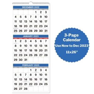 Dunwell Three Month View Calendar 2023, Use Now to December 2023, 3 Month Wall Calendar, 11×26” 3 Panel Calendar, Last Page Includes January 2024, Ships Folded