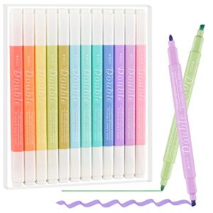 Aesthetic Pastel Highlighters Assorted Colors, 12Pack Bible Highlighters and Pens No Bleed Dual Tips Marker Pen, Quick Dry Highlighters for for Journaling Note Taking School Supplies