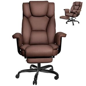Toszn Reclining Executive Office Chair with Footrest, High Back Big and Tall Office Chair 400lbs Wide Seat with 180° Backrest, Ergonomic Leather Managerial Desk Office Chair for Heavy People, Brown