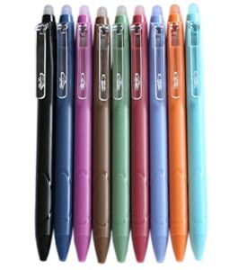 GANSSIA Vintage 9 Colors Erasable Gel Ink Pens 0.5mm Point Assorted Erasable Gel Pen Retractable for Writing Drawing Coloring Art Pack of 9PCS (INK color is LIGHTER than normal gel pen ink)