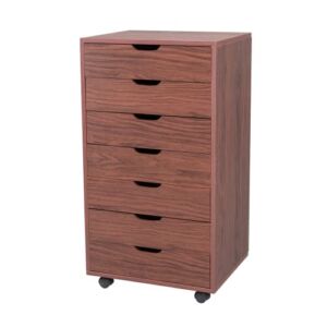 Huippy 7-Drawer Cabinet Tall Chest, Bedside File Storage MDF Wood Dresser Cabinet Cart for Makeup with Wheels, Furniture, Mobile Portable Space Efficient File Cabinet for Office Home Dark Walnut