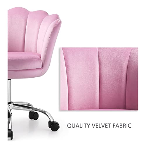 MorPromising Velvet Swivel Chair, Home Office Chair,Modern Desk Chair with Wheels, Petal Back Height Adjustable Makeup Chair for Home Office Study Living Room Vanity Bedroom, Pink | The Storepaperoomates Retail Market - Fast Affordable Shopping