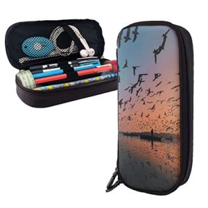 Pu Leather Pencil Case – Birds Pencil Bag With Zippers For School Office Supplies Teen Girl Adult