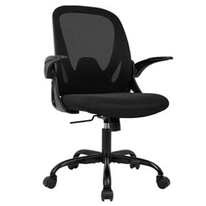 Office Chair Desk Chair Computer Chair with Lumbar Support Flip up Arms Ergonomic Chair Rolling Swivel Adjustable Mid Back Task Chair for Adults (Black, Office Chair) (Black, Office Chair)