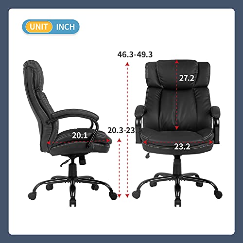 Big and Tall Office Chair 500lbs Wide Seat Ergonomic PU Leather Desk Chair Adjustable Rolling Swivel Executive Computer Chair with Lumbar Support Headrest Task Office Chairs for Heavy People (Black) | The Storepaperoomates Retail Market - Fast Affordable Shopping
