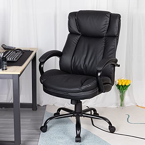 Big and Tall Office Chair 500lbs Wide Seat Ergonomic PU Leather Desk Chair Adjustable Rolling Swivel Executive Computer Chair with Lumbar Support Headrest Task Office Chairs for Heavy People (Black) | The Storepaperoomates Retail Market - Fast Affordable Shopping
