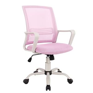 Office Chair, Ergonomic Office Chair Lumbar Support Home Office Desk Chair Computer Chair Mesh Swivel Chair Task Chair Study Chair Mid Back Office Chair with Wheels and arms, Deep Pink