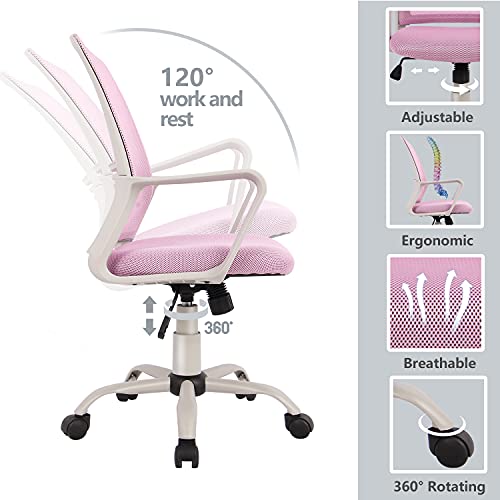 Office Chair, Ergonomic Office Chair Lumbar Support Home Office Desk Chair Computer Chair Mesh Swivel Chair Task Chair Study Chair Mid Back Office Chair with Wheels and arms, Deep Pink | The Storepaperoomates Retail Market - Fast Affordable Shopping