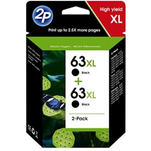 63XL Ink Cartridge Combo Pack Compatible for HP 63 XL Ink Cartridge Replacement for HP Envy 4520 4512 4516; Officejet 5252 3830 3833 4655 5255; Deskjet 1112 3630 3634 Printer (2 Black)