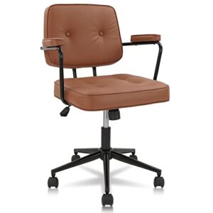 KLASIKA PU PVC Faux Leather Home Office Chair Swivel Ergonomics Mid Back Desk Chair with Armrests Computer Task Chair Brown