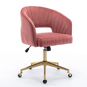 HomVent Home Office Desk Chair Swivel Desk Chair Adjustable Velvet Accent Chair with 360 Degree Vanity Makeup Chair for Office Living Room Bedroom (Pink)