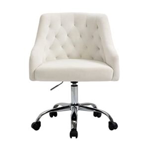 ANOUR Modern Home Office Chair,Velvet Adjustable Task Chair Computer Desk Chair for Kids, Swivel Armchair, Vanity Chair for Living Room Bedroom Study (White)