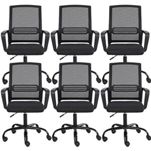 Desk Chairs Set of 6 Home Office Mesh Chair with Wheels Lumbar Support Ergonomic Office Chair Clearance for Bedroom Living Room Home Office Computer Chair Swivel Adjustable 36-40inch Black Chair