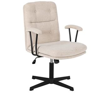 Okeysen Modern Office Desk Chair, Vanity Chair with Removable Padded Armrests for Home, Ergonomic Swivel Chair with No Wheels, Leather Padded Comfy Chair with Premium Thick Cushion