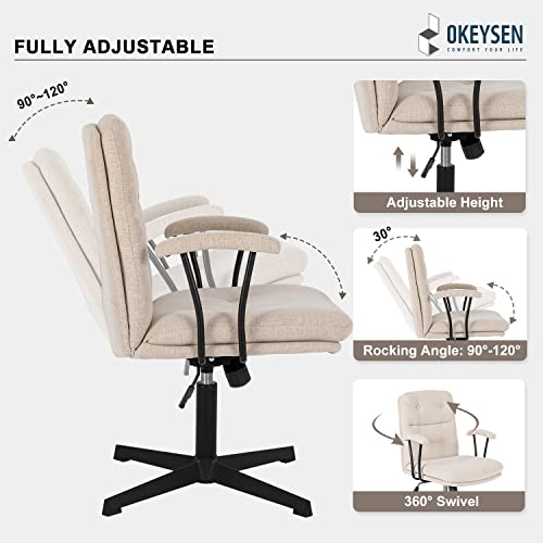 Okeysen Modern Office Desk Chair, Vanity Chair with Removable Padded Armrests for Home, Ergonomic Swivel Chair with No Wheels, Leather Padded Comfy Chair with Premium Thick Cushion | The Storepaperoomates Retail Market - Fast Affordable Shopping