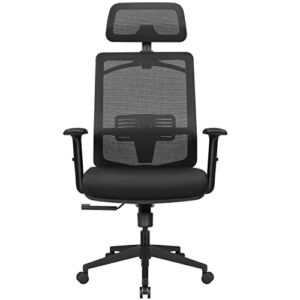 Furmax Ergonomic Office Chair, High Back Desk Chair with Adjustable Headrest, Lumbar Support and Armrests, Mesh Computer Chair with Clothes Hanger (Black)