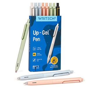 WRITECH Gel Pens Fine Point: 0.5mm No Smear & Smudge Black Ink Pen Click for Journaling Sketching Drawing Notetaking Retractable Extra Finepoint Smooth Writing Silent Pen Set Non Bleed 8ct Up-Gel