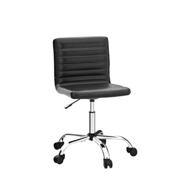 Armless Office Chair, Armless Desk Chair Ribbed Home Office Desk Chairs with Wheels, Faux Leather Office Chair Adjustable Task Chair, Mid Back Swivel Computer Chair | The Storepaperoomates Retail Market - Fast Affordable Shopping