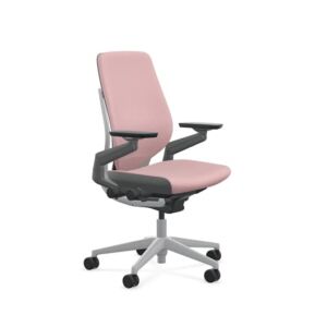Steelcase Gesture Office Chair – Era Pink Lemonade Fabric, Medium Seat Height, Shell Back, Light on Dark Frame, and Hard Floor Casters