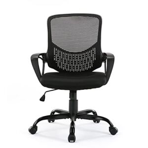 Ergonomic Office Chair, Rolling Chair Swivel Chair Computer Chair Mesh Office Chair Back Support, Adjustable Height, Desk Chair with Wheels and arms, Black