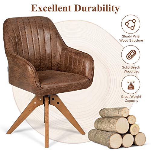 Giantex Stylish Swivel Home Office Chair, No Wheels but Swivel, Solid Wood Legs, Thick Felt Foot Pads, Modern Dining Armchair, Classy Accent Chair, Cute Writing Desk Chair for Small Space, Living Room | The Storepaperoomates Retail Market - Fast Affordable Shopping