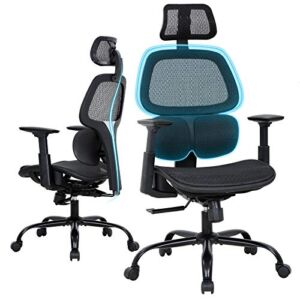 Tyyps Mesh Office Chair Computer Desk with Wheels, High Back Chair, Rolling Swivel Height Adjustable Ergonomic Home Headrest Adj and Lumbar Support (Black)