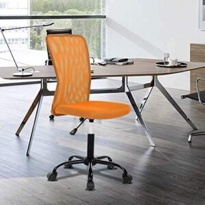 Home Office Chair Computer Chair Mid Back Mesh Chair, Desk Chair Height Adjustable Small Office Chair Modern Task Chair No Armrest Cheap Rolling Swivel Chair Student Office Chair with Wheels,Orange