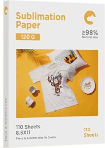 Hiipoo Sublimation Paper 8.5×11 Inch, Work with Sublimation Ink and E Sawgrass Inkjet Printers for Mugs T-Shirts Light Fabric and Other Sublimation Blanks (110 Sheets, 120G) (A-8.5×11)