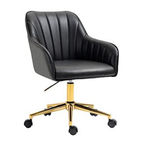 MOJAY Modern Office Chair Faux Leather Vanity Chair Upholstered Swivel Desk Chair with Golden Legs Armchair for Office Bedroom