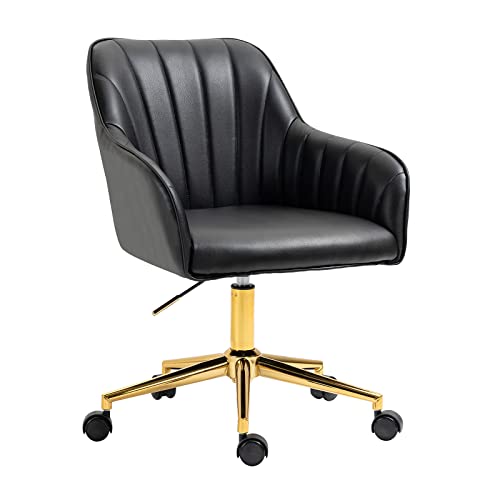 MOJAY Modern Office Chair Faux Leather Vanity Chair Upholstered Swivel Desk Chair with Golden Legs Armchair for Office Bedroom | The Storepaperoomates Retail Market - Fast Affordable Shopping