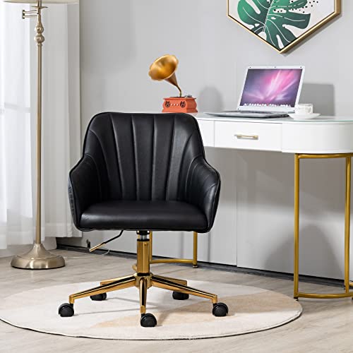 MOJAY Modern Office Chair Faux Leather Vanity Chair Upholstered Swivel Desk Chair with Golden Legs Armchair for Office Bedroom | The Storepaperoomates Retail Market - Fast Affordable Shopping