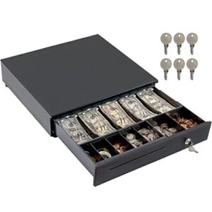 Cash Register Drawer for Point of Sale (POS) System, 5 Bill/7 Coin, 16″ with Adjustable Coin Slots, 24V, RJ11/RJ12 Key-Lock, Media Slot, Black