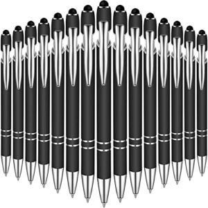 38 Pieces Rubberized Ballpoint Pen with Stylus Tip Stylish Metal Pen Capactive Styli Pen with Soft Rubberized Grip, Black Ink Pen for Most Touch Screen Devices (Black)