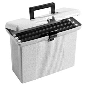 Pendaflex Portable File Box with File Rails, Hinged Lid with Double Latch Closure, Granite, 3 Black Letter Size Hanging Folders Included (41737AMZ)