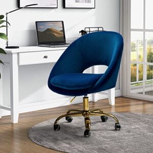 Tina’S Home Modern Velvet Office Chair with with Adjustable Swivel, Comfy Upholstered Desk Chair with Open Back, Small Cute Chair for Living Room Study Vanity, Navy